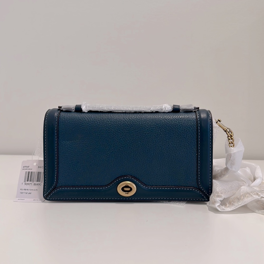 NWT Coach Riley Clutch/Wallet on Chain in denim blue